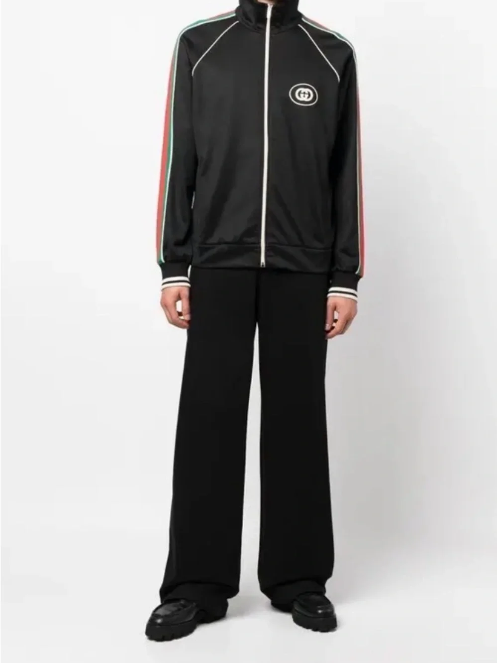 Gucci Black Track Jacket with Green and Red Stripe